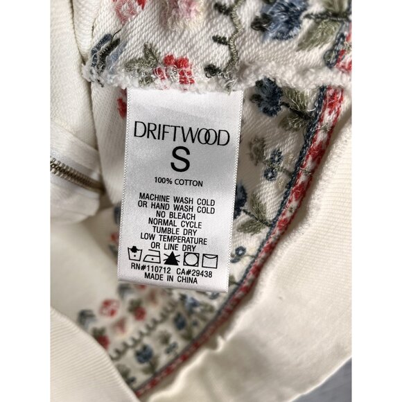 DRIFTWOOD Women's White Floral Embroidered Zipper Sweatshirt Jacket Small - Picture 4 of 6